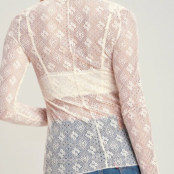 Free People Sweet Memories Ivory Sheer Lace Turtleneck Top Size S - Picture 4 of 5